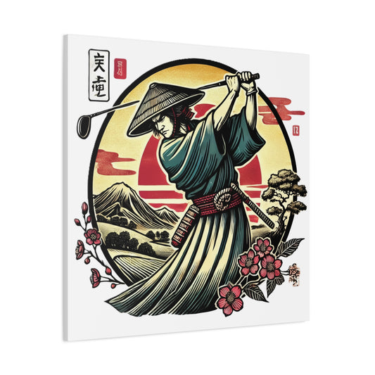 Custom Samurai Golfer Canvas Print — Japanese Sunset Martial Arts Golf Wall Art