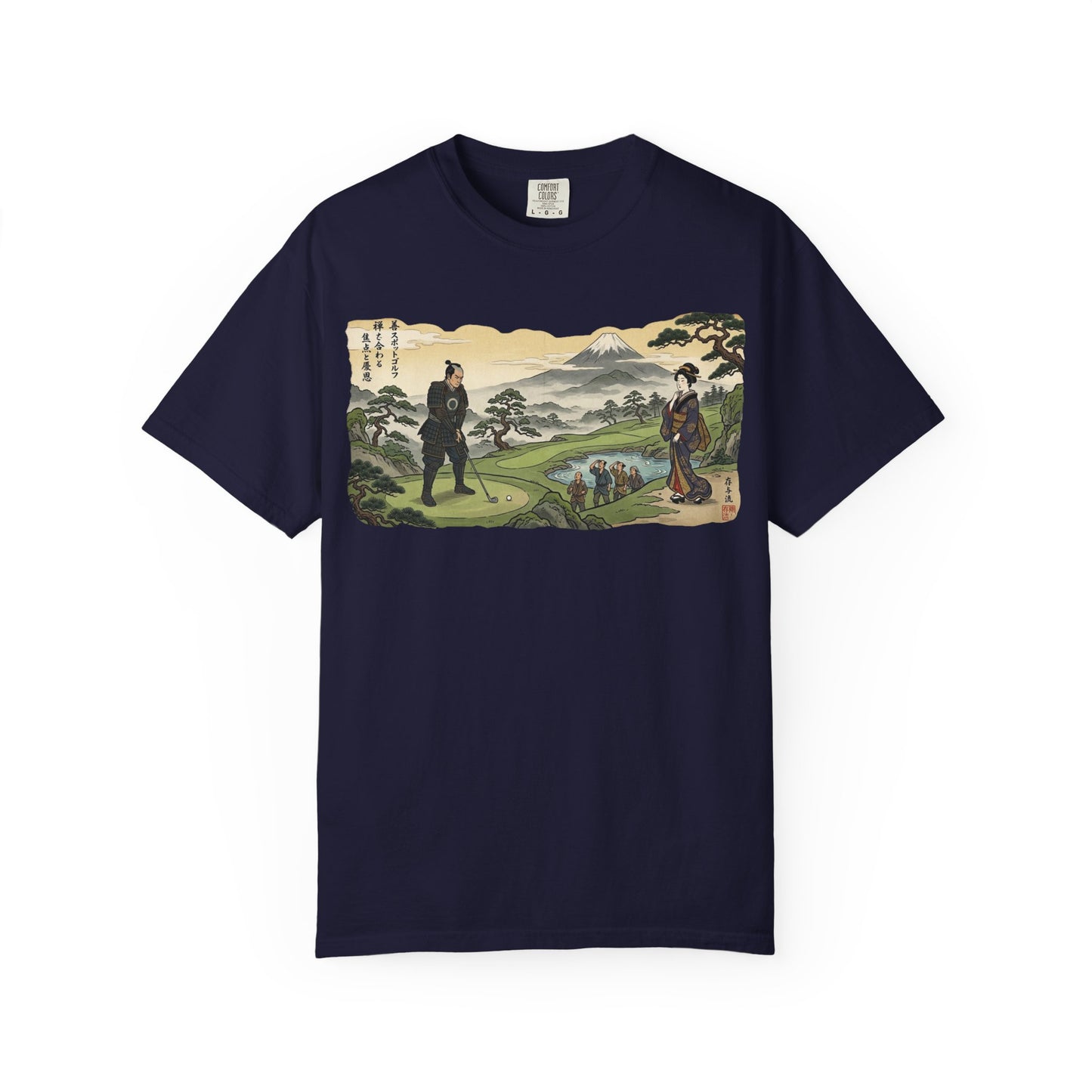 Zen Spot Custom Vintage Samurai Golfer Mount Fuji Landscape Graphic T-Shirt