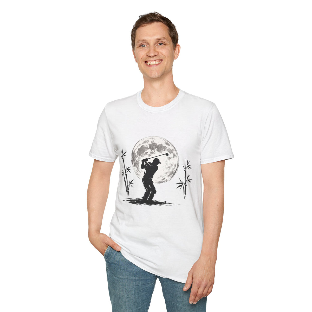 Golf Silhouette T-Shirt — Golfer Swing Moon Graphic