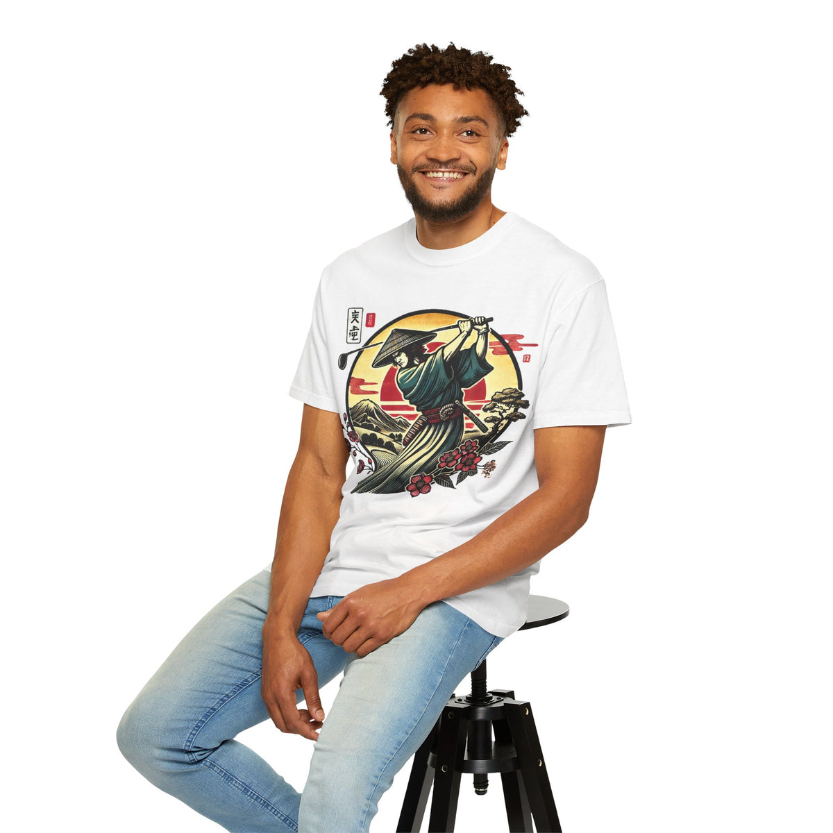 Samurai Sunset T-Shirt — Japanese Warrior Golf Graphic Tee
