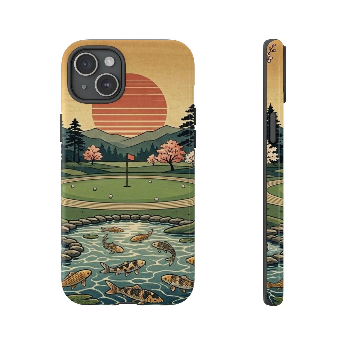 Golf Koi Pond Phone Case — Vintage Sunset Golf Course Design