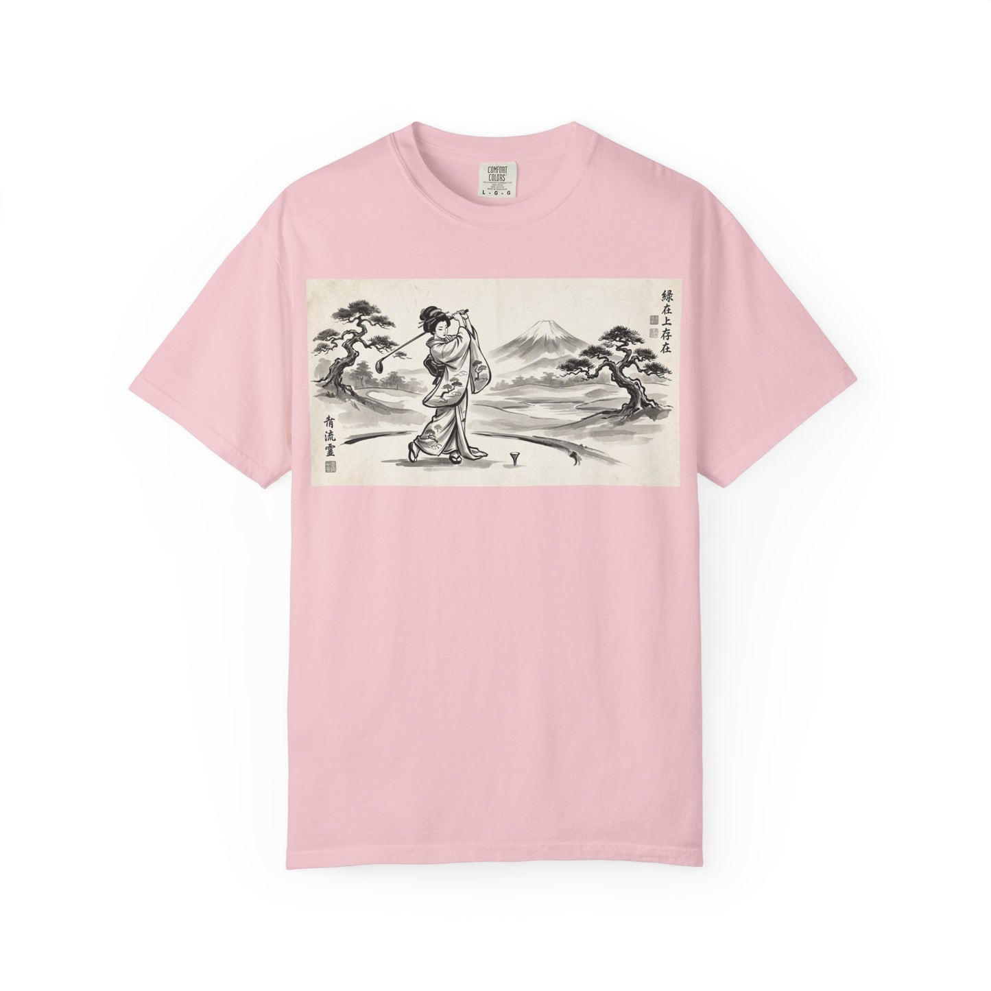 Zen Spot Golf Custom Vintage Geisha Golfer & Mount Fuji Graphic T-Shirt