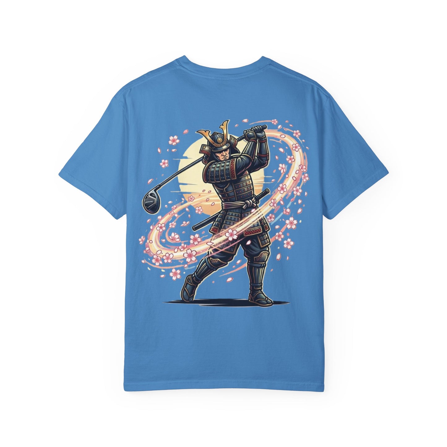 Zen Spot Customized Comfort Colors Samurai Golf T-Shirt — Warrior Golfer with Sakura Swing Graphic