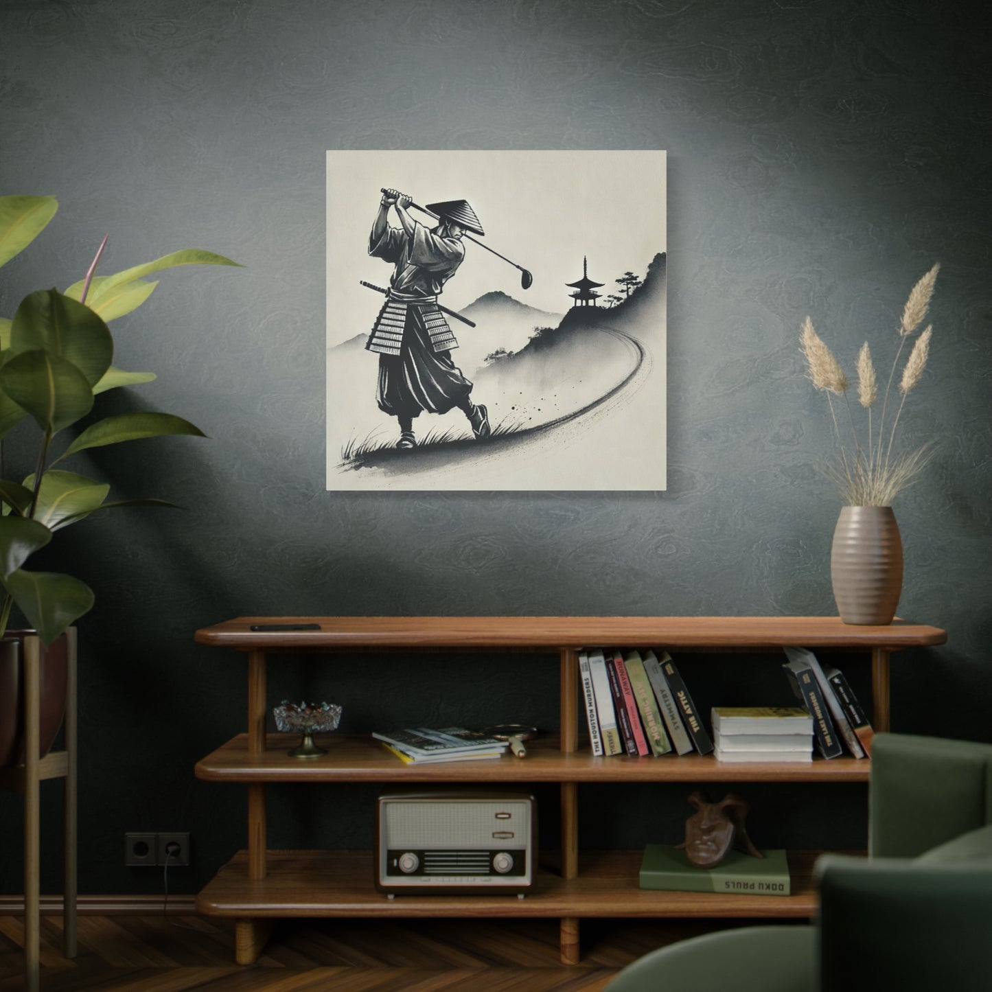 Samurai Golf Canvas Wall Art — Zen Golfing Japanese Ink Print