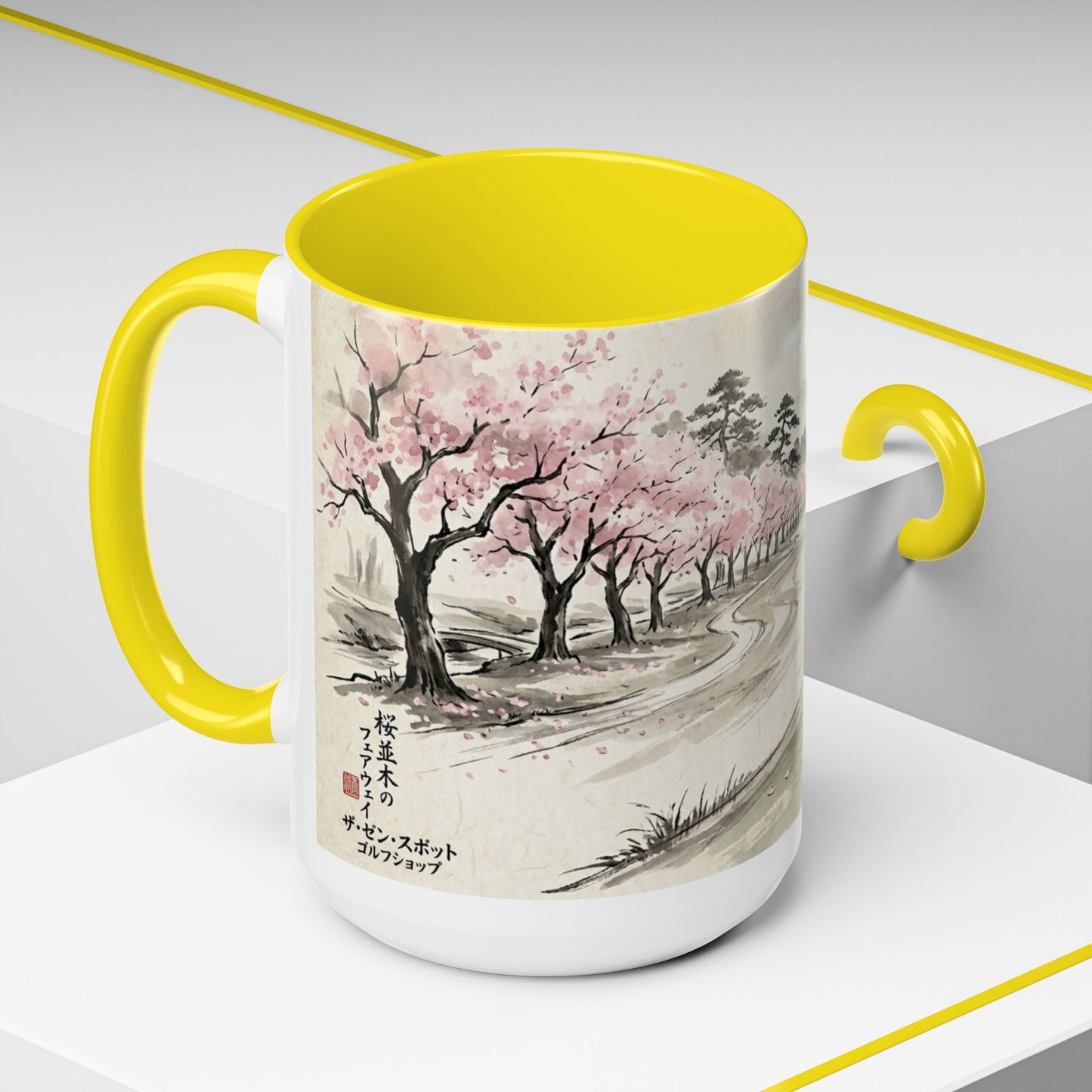 Zen Spot Golf Custom Cherry Blossom Golf Mug Scenic Sakura Golf Course Coffee Cup (11/15 oz)