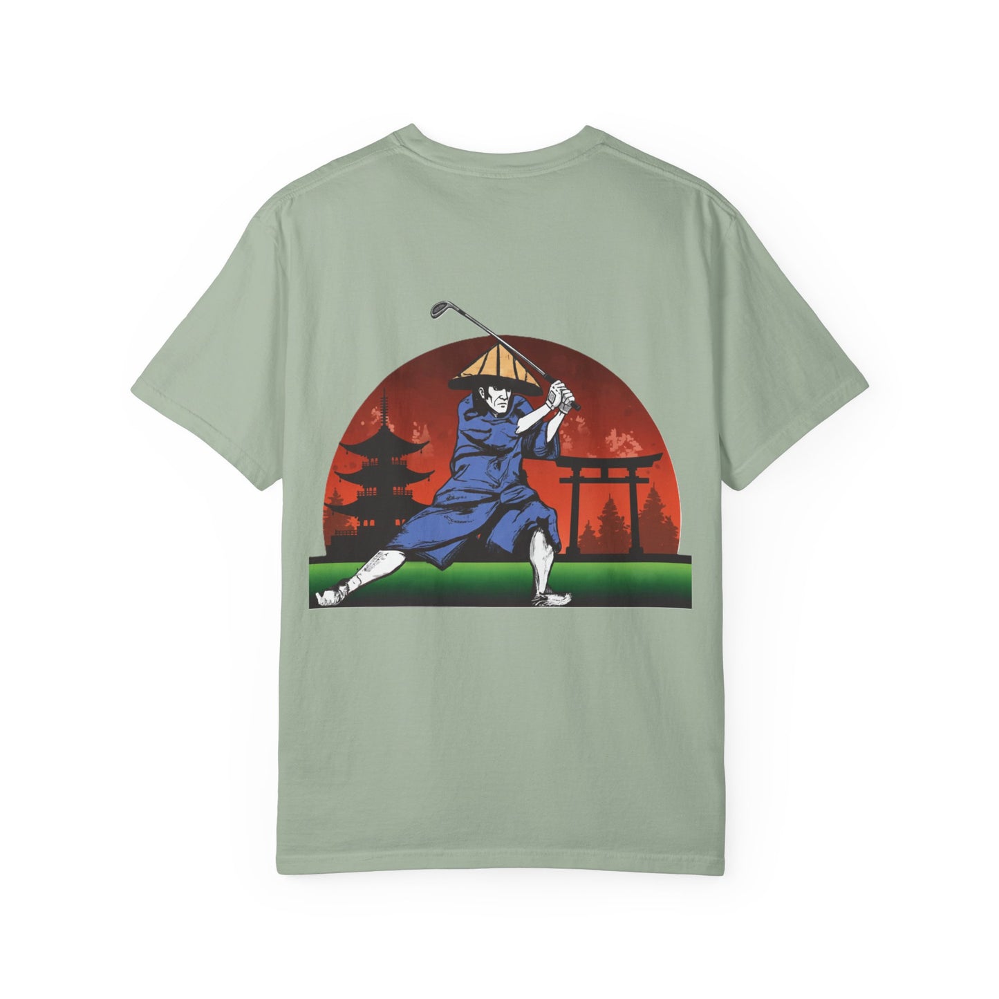 Zen Spot Golf Custom Japanese Sunset Samurai Golfer Graphic T-Shirt