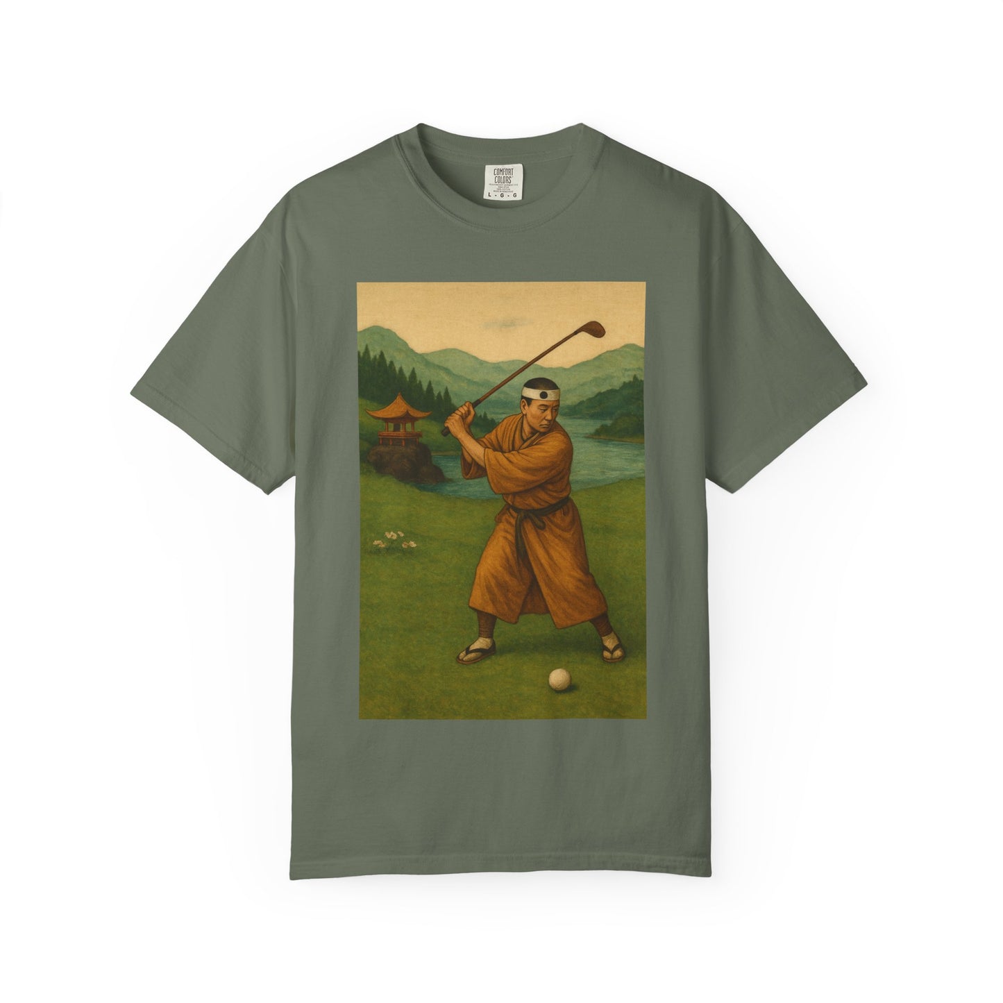 Vintage Golfer Graphic T-Shirt — Retro Asian-Inspired Golf Scene