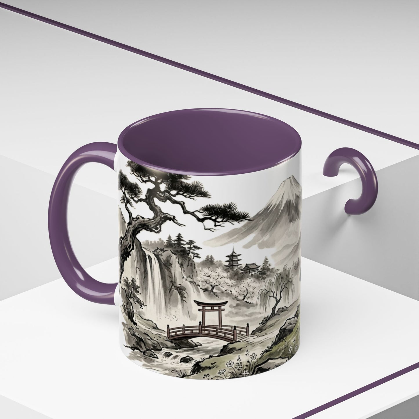 Zen Spot Golf Custom Japanese Golf Scene Accent Coffee Mug Ukiyo-e Style Golfing Geisha (11/15oz)