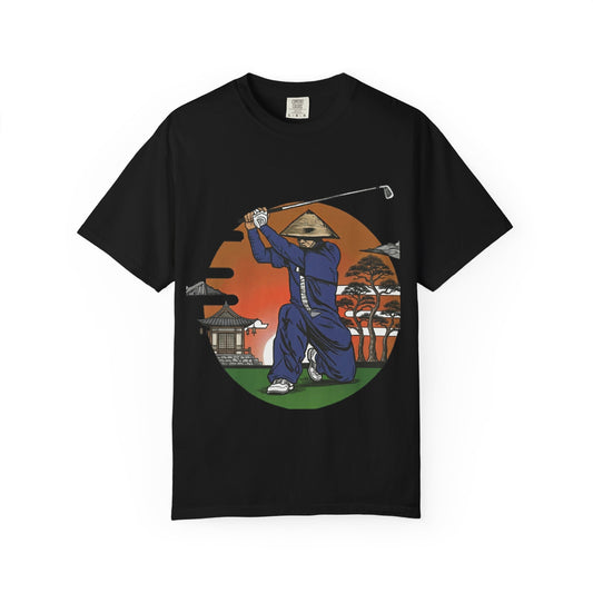 Zen Spot Customized Comfort Colors Golf Samurai T‑Shirt — Vintage Sunset Golfer Graphic