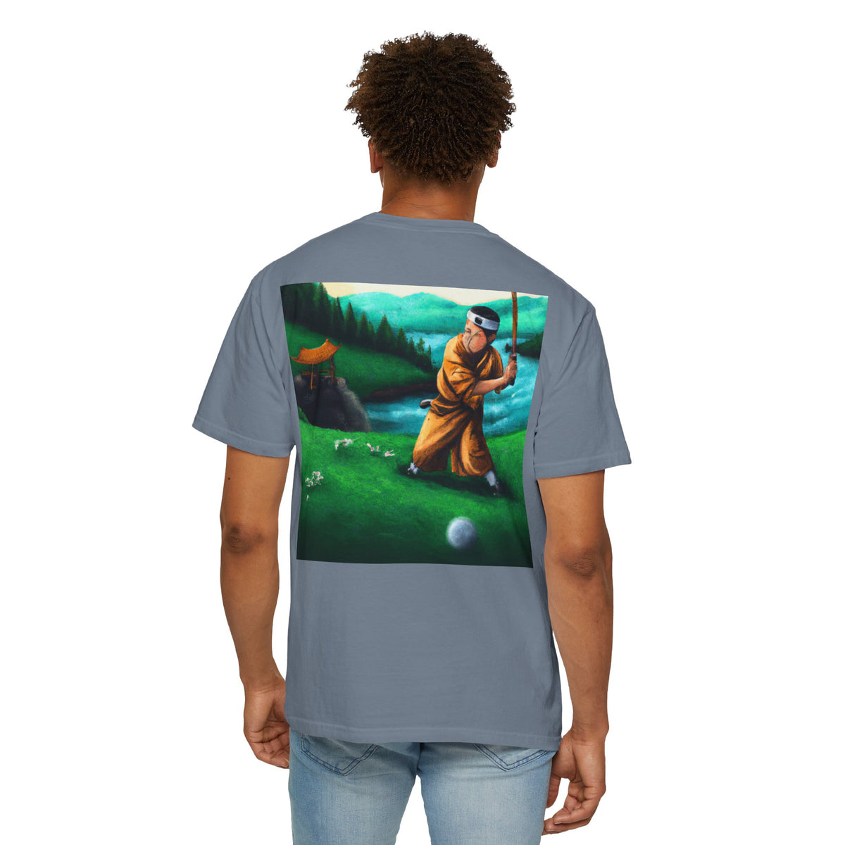 Enso Circle Chest Design Monk Golfer Oil Painting Art Back Graphic T-Shirt