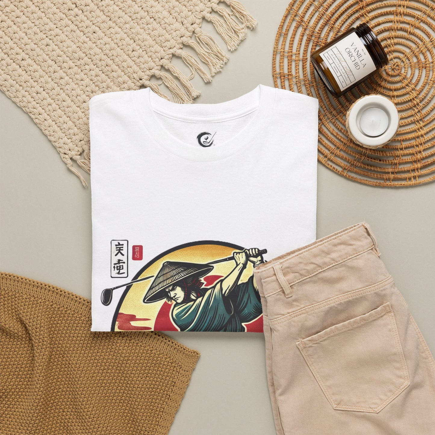 Zen Spot Customized Gildan Samurai Golfer Sunset T‑Shirt — Japanese Warrior Graphic Tee