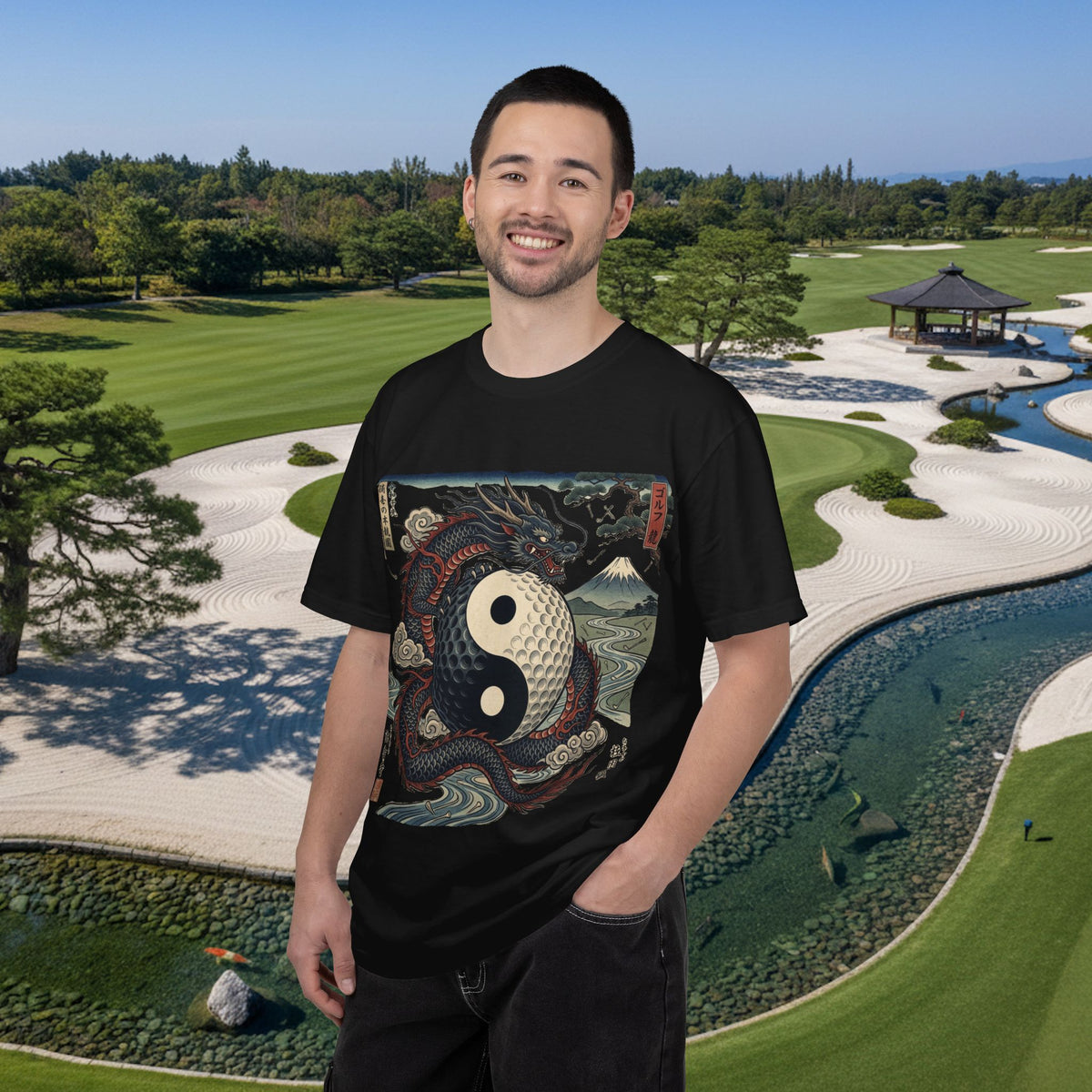 Yin Yang Golf Ball Dragon T-Shirt — Vintage Japanese Wave Martial Arts Tee