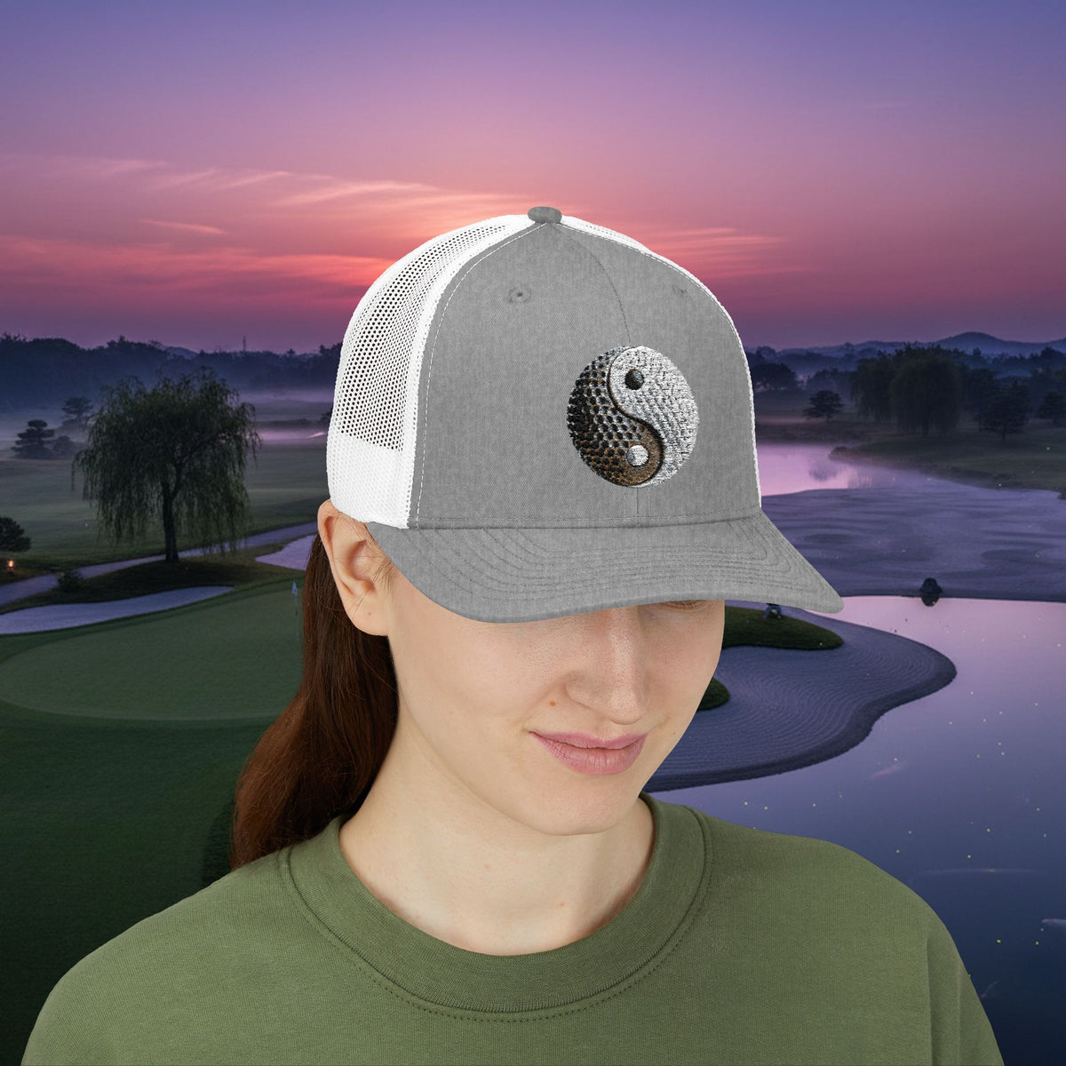Embroidered "Yin Yang Golf Ball" Trucker Cap