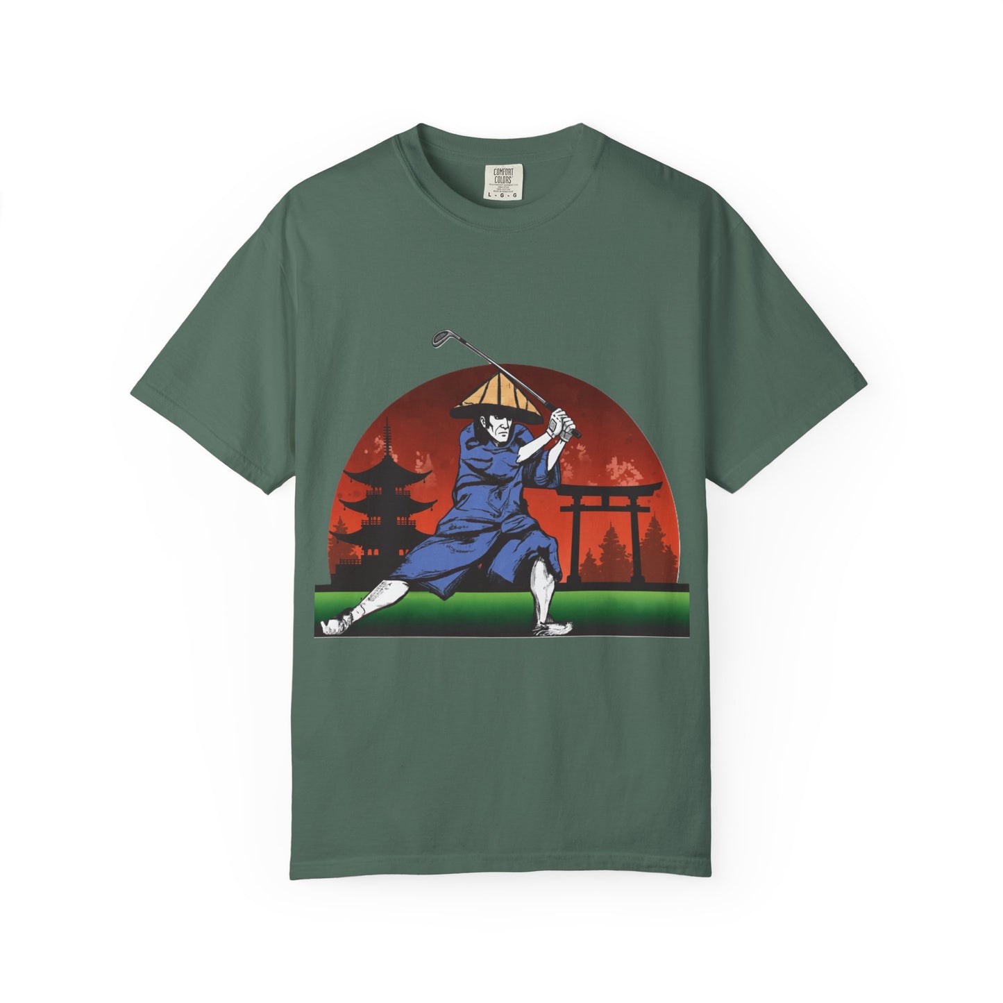 Zen Spot Golf Custom Japanese Sunset Samurai Golfer Graphic T-Shirt