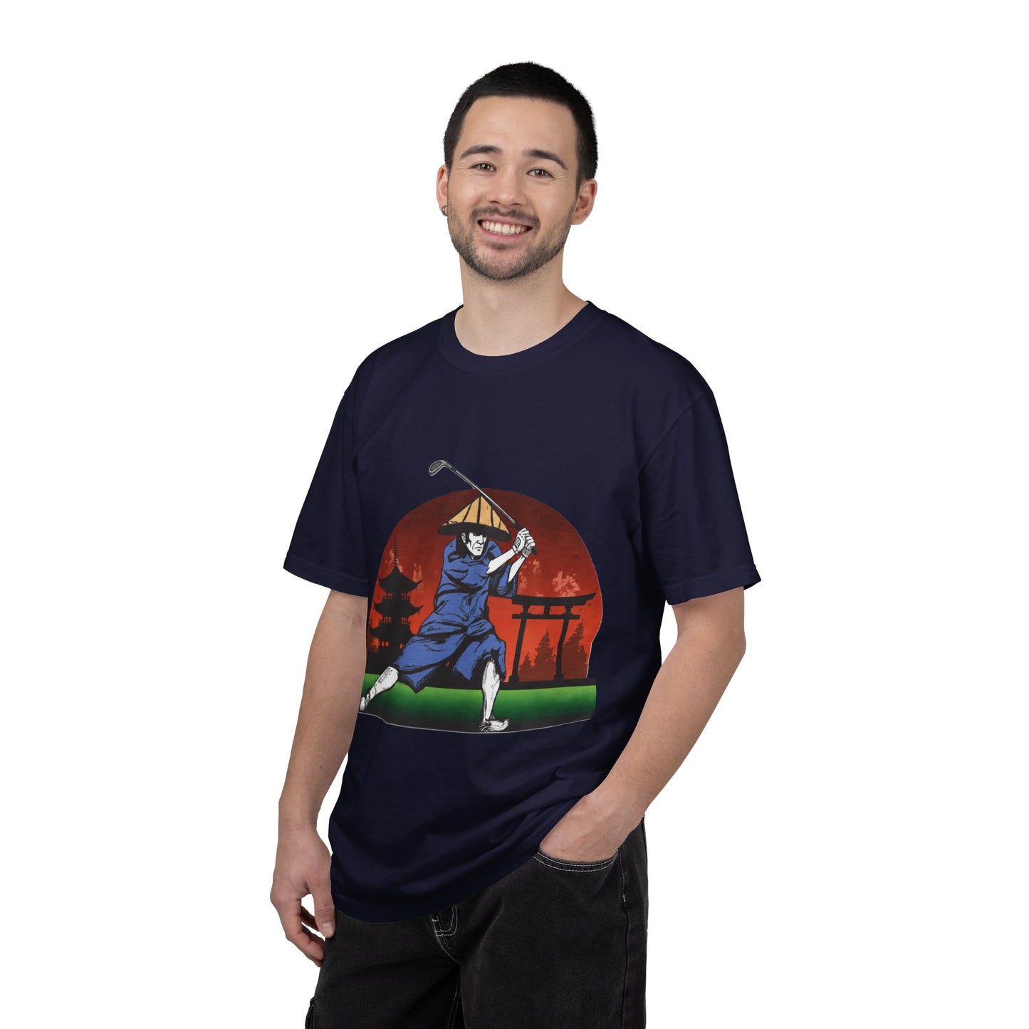 Zen Spot Golf Custom Japanese Sunset Samurai Golfer Graphic T-Shirt