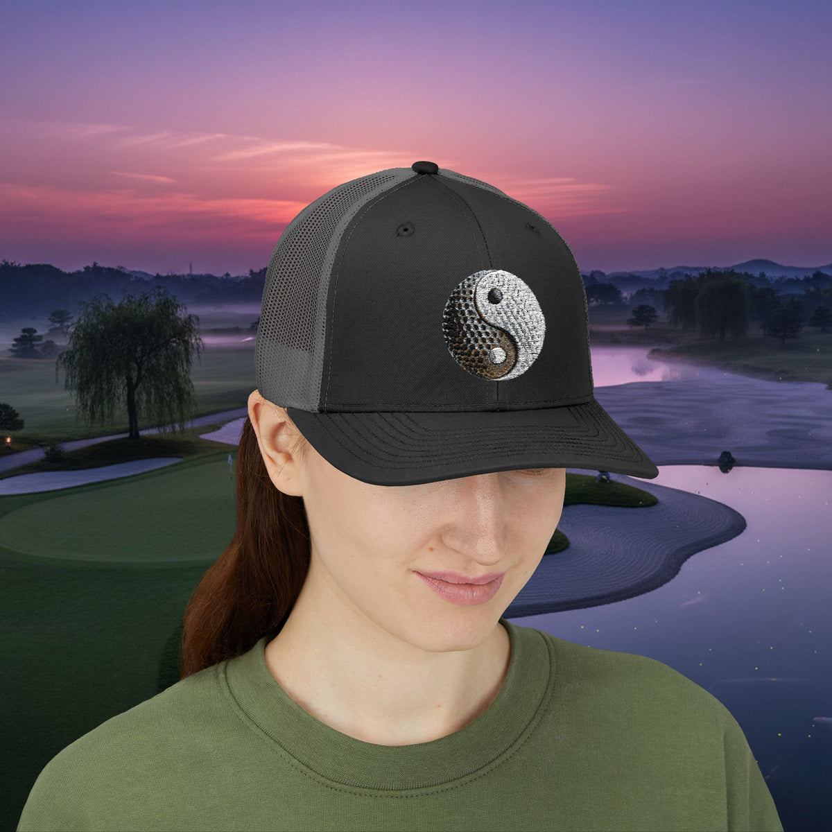 Embroidered "Yin Yang Golf Ball" Trucker Cap
