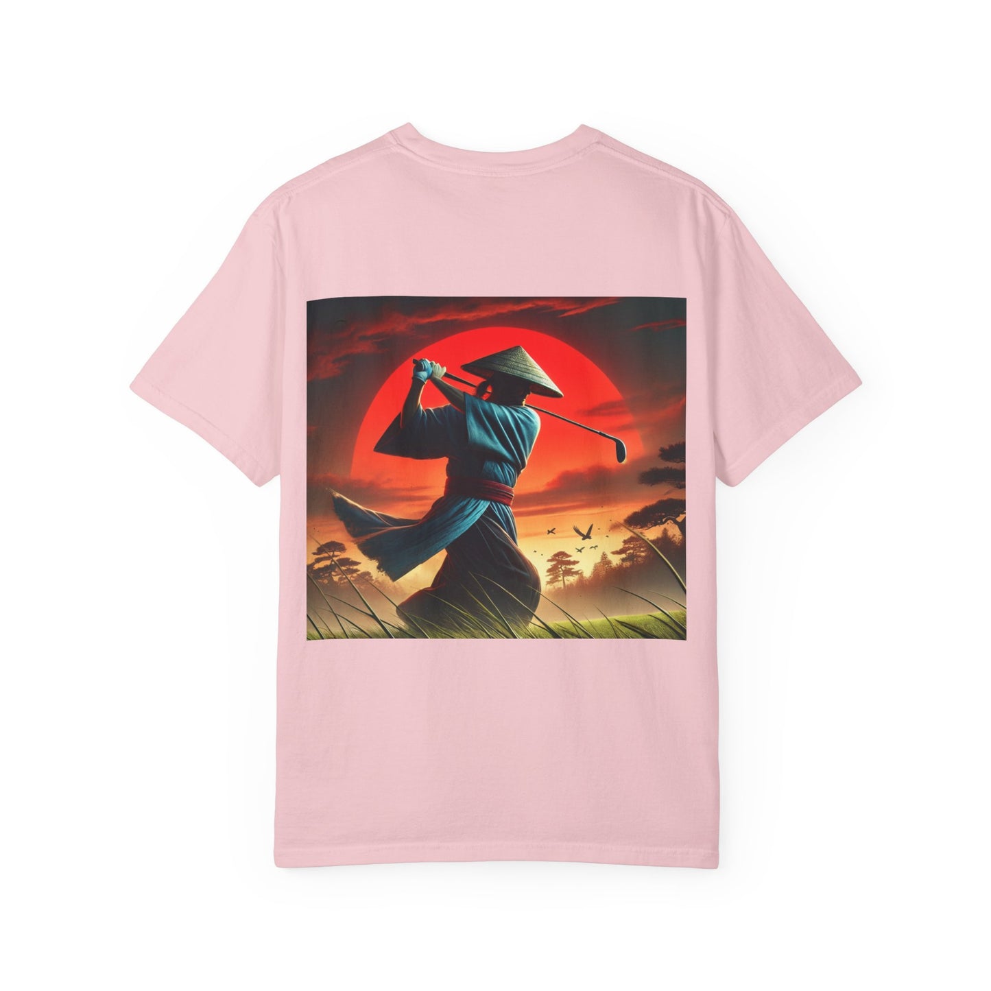 Zen Spot Golf Custom Sunset Warrior Samurai Golfer Graphic T-Shirt