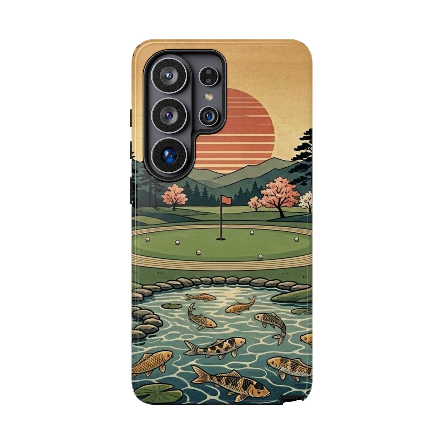 Golf Koi Pond Phone Case — Vintage Sunset Golf Course Design
