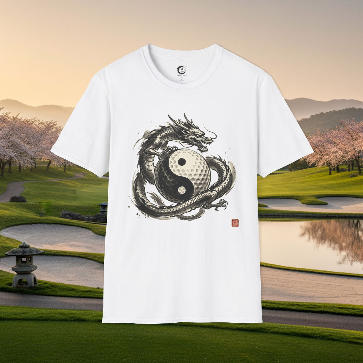 Yin Yang Golf Ball Dragon Golf T-Shirt — Asian Dragon Golf Ball Tee