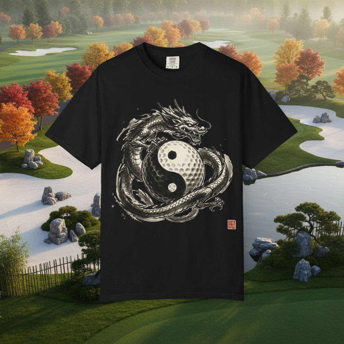 Yin Yang Golf Ball Dragon Golf Tee — Asian Ink Dragon Golf Ball T-Shirt