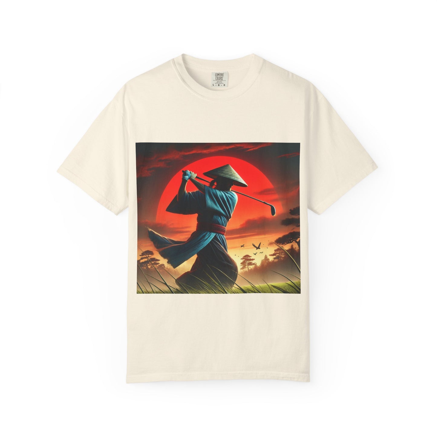Zen Spot Golf Custom Sunset Samurai Golfer Graphic T-Shirt