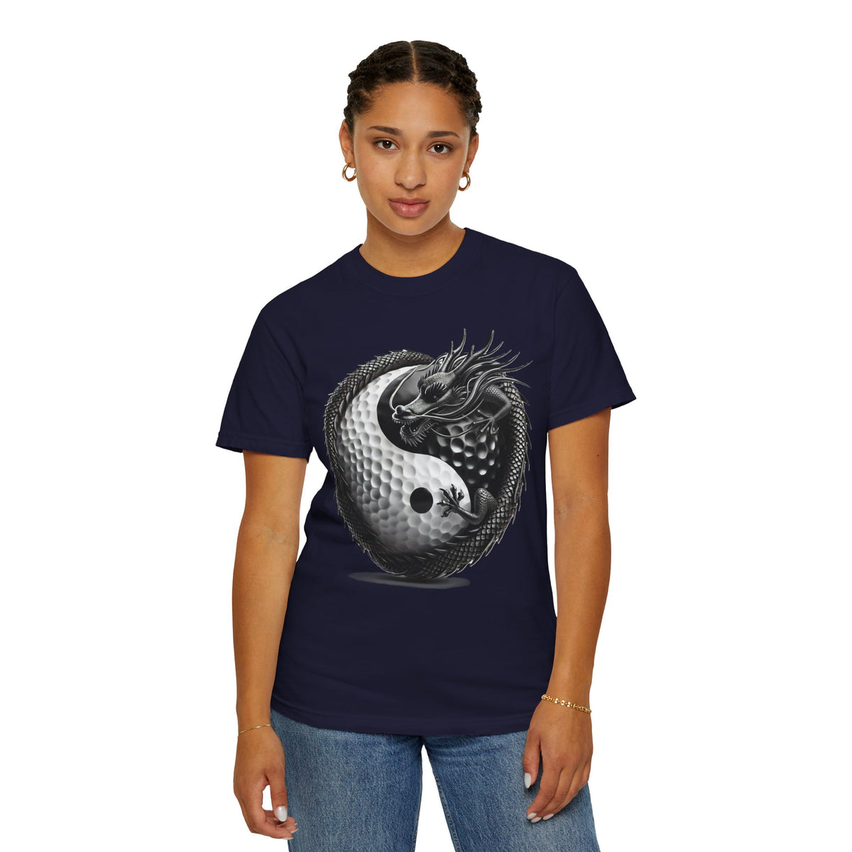 Dragon Coiling Yin Yang Golf Ball Graphic T-Shirt