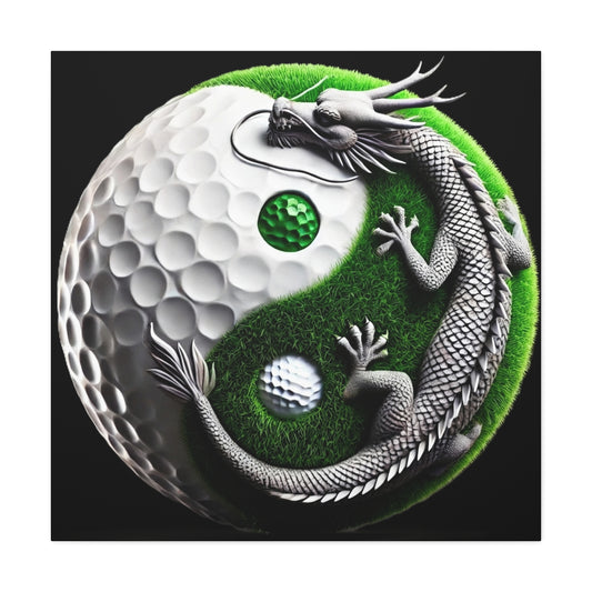 Golf Yin Yang Canvas Wall Art — Dragon & Golf Ball Matte Stretched Print