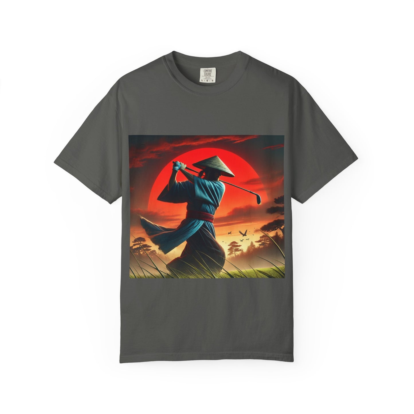 Zen Spot Golf Custom Sunset Samurai Golfer Graphic T-Shirt