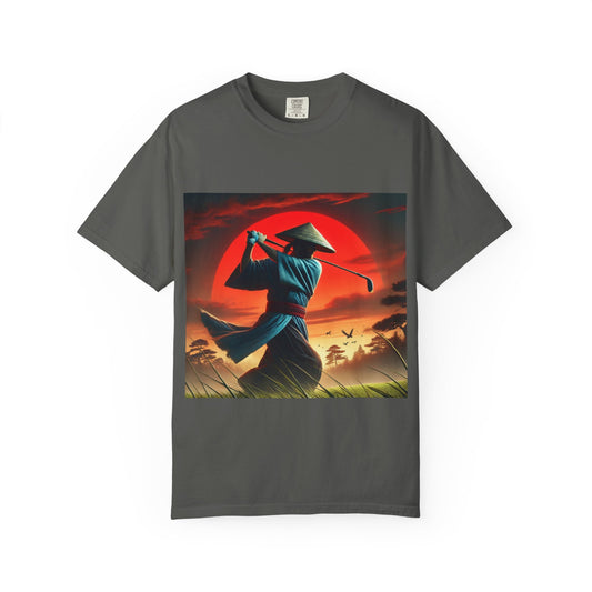 Zen Spot Golf Custom Sunset Samurai Golfer Graphic T-Shirt