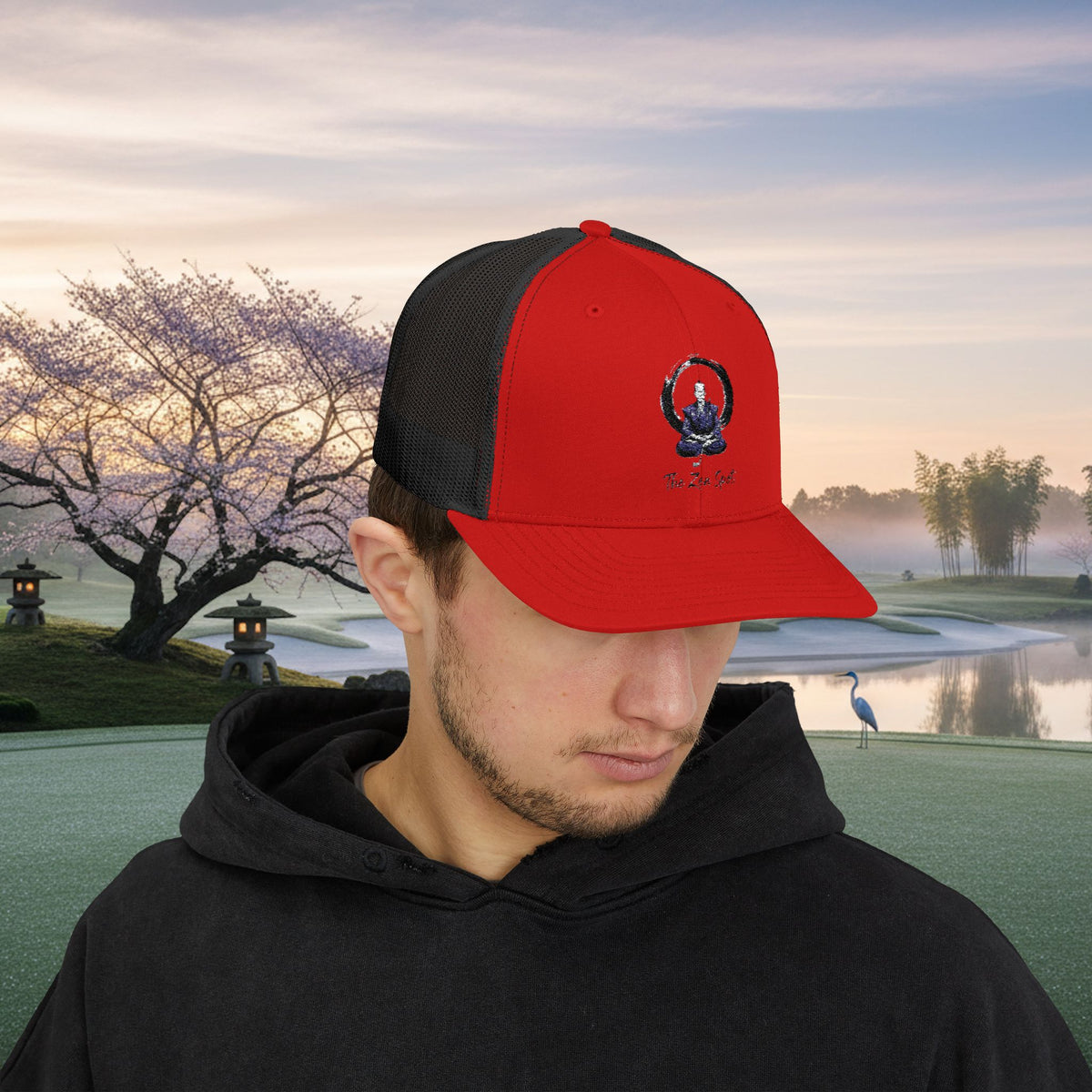 Embroidered Meditation Samurai Golfer Trucker Hat