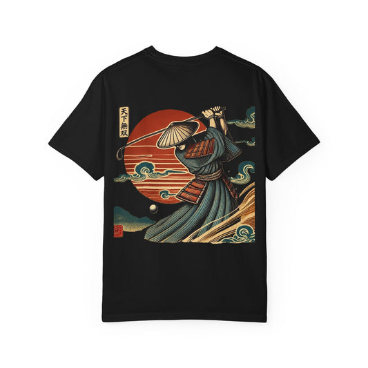 Zen Spot Golf Custom Samurai Golfer Sunset Graphic T-Shirt