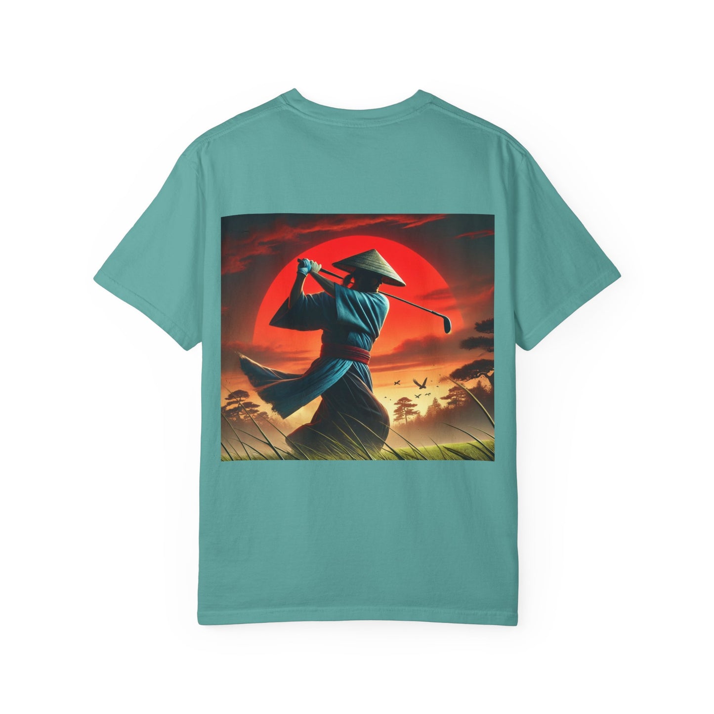 Zen Spot Golf Custom Sunset Warrior Samurai Golfer Graphic T-Shirt