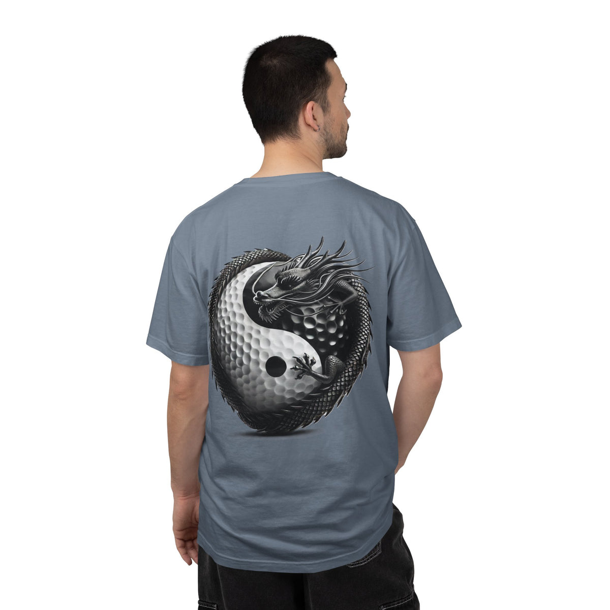 Enso Circle Chest Design Dragon Yin-Yang Golf Ball Back Graphic T-Shirt