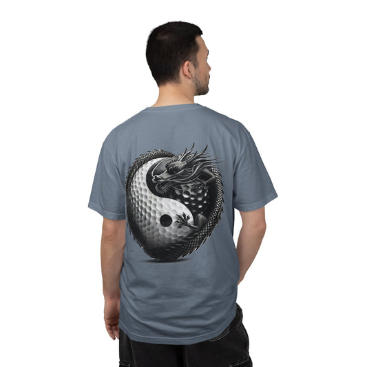 Enso Circle Chest Design Dragon Yin-Yang Golf Ball Back Graphic T-Shirt
