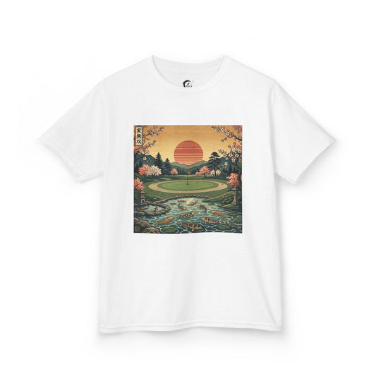 Zen Spot Golf Custom Vintage Japanese Sunset Golf Course Graphic Kids T-Shirt