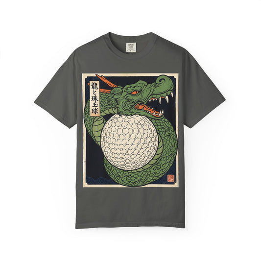 Zen Spot Customized Comfort Colors "The Dragon and the Precious Pearl Ball" T-Shirt — Japanese Ukiyo-e Style Golf Ball Design