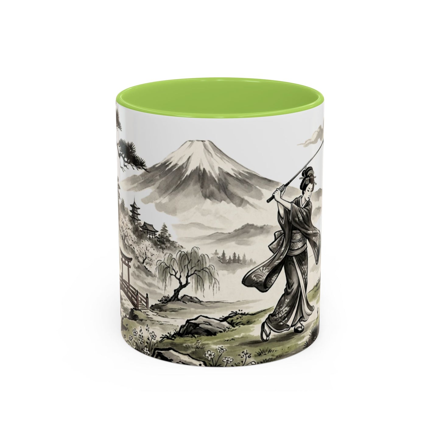 Zen Spot Golf Custom Japanese Golf Scene Accent Coffee Mug Ukiyo-e Style Golfing Geisha (11/15oz)