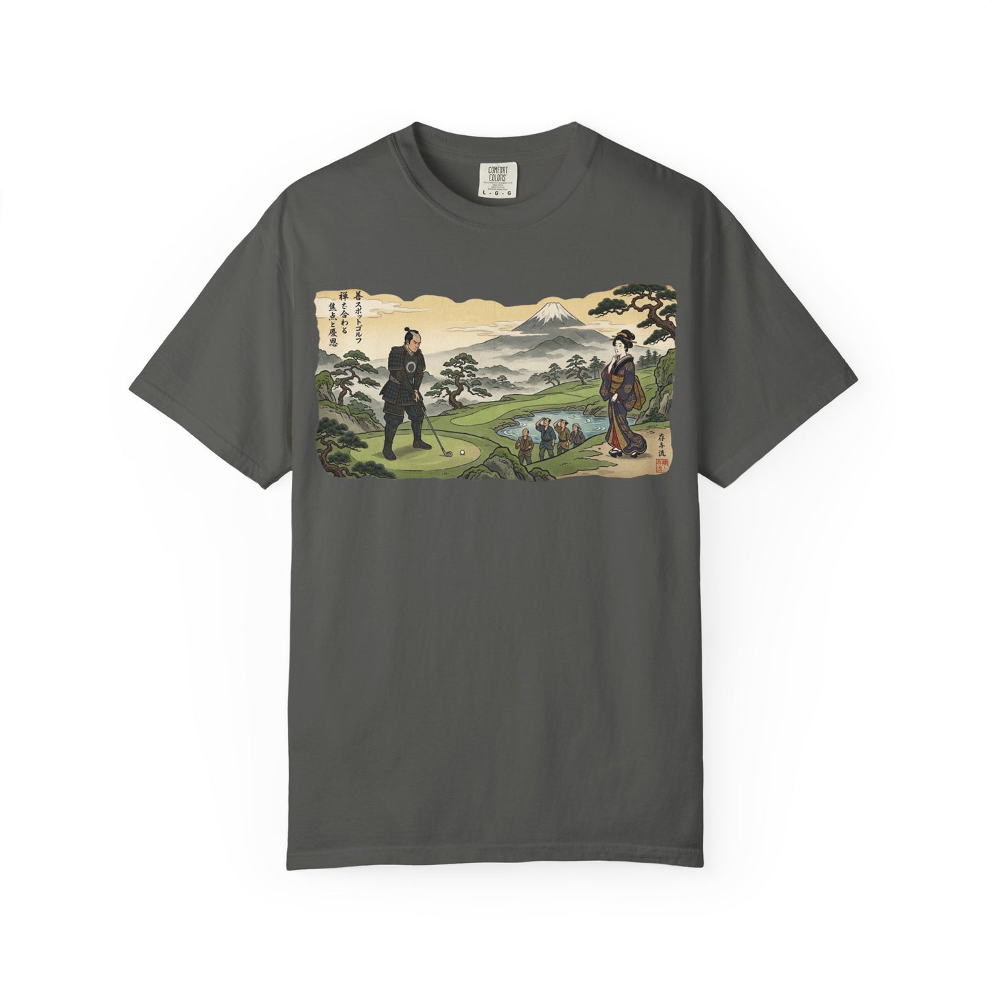 Zen Spot Custom Vintage Samurai Golfer Mount Fuji Landscape Graphic T-Shirt