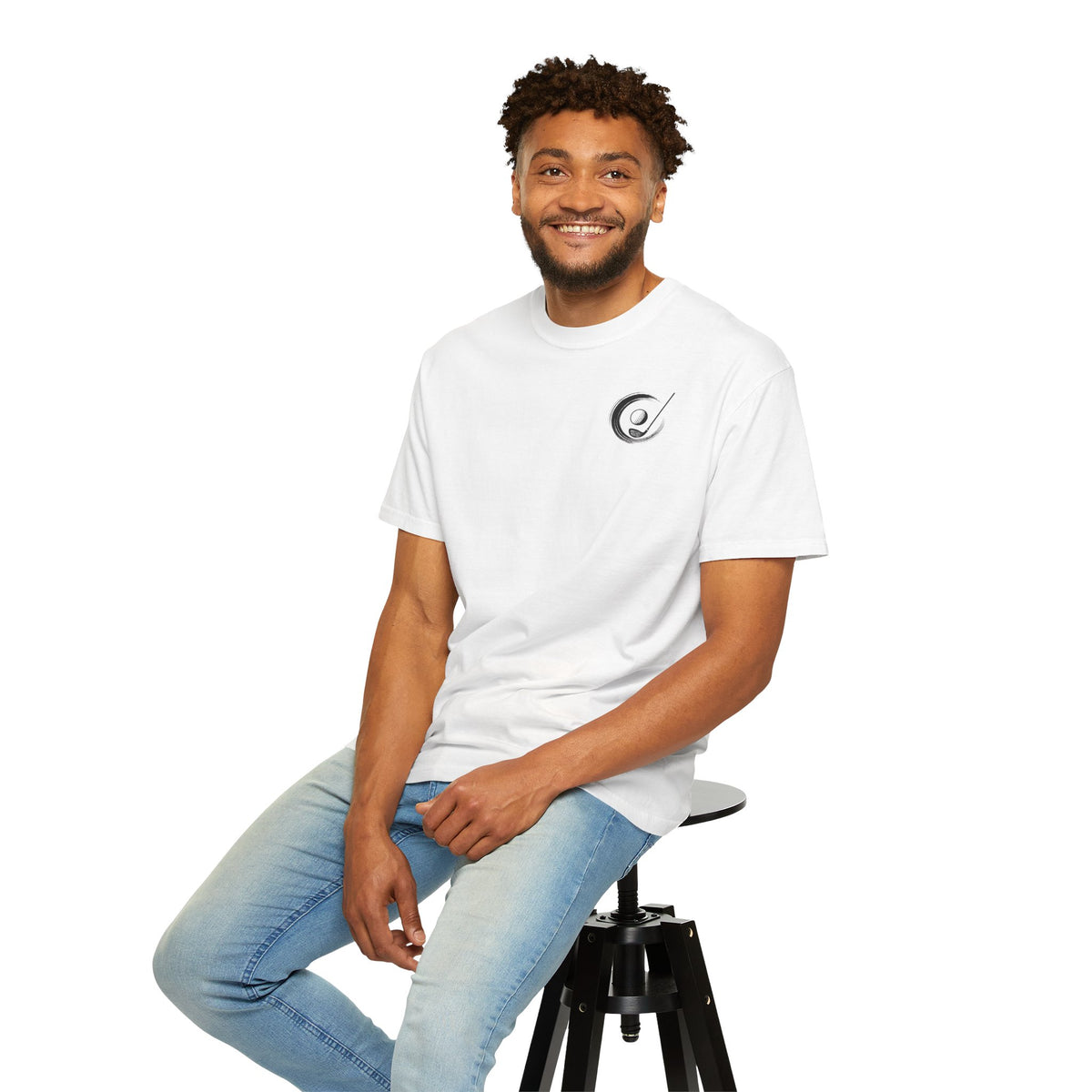 Enso Circle Chest Cherry Blossom Golf Course Back Design Graphic T-Shirt