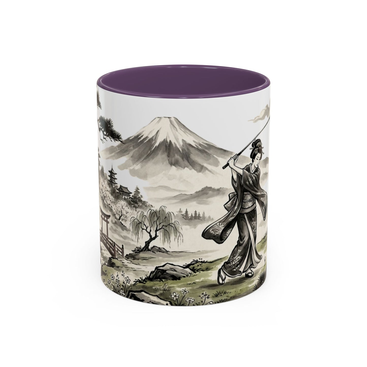 Zen Spot Golf Custom Japanese Golf Scene Accent Coffee Mug Ukiyo-e Style Golfing Geisha (11/15oz)