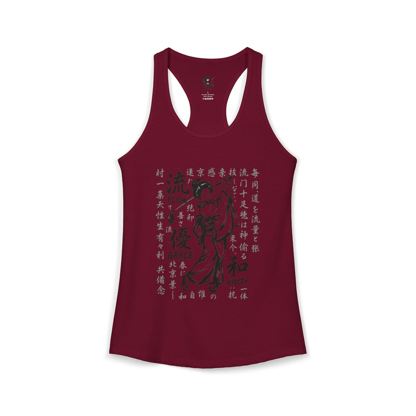 Zen Spot Golf Custom Geisha Golfer Kanji "Flow, Grace, and Unity" Women's Racerback Tank