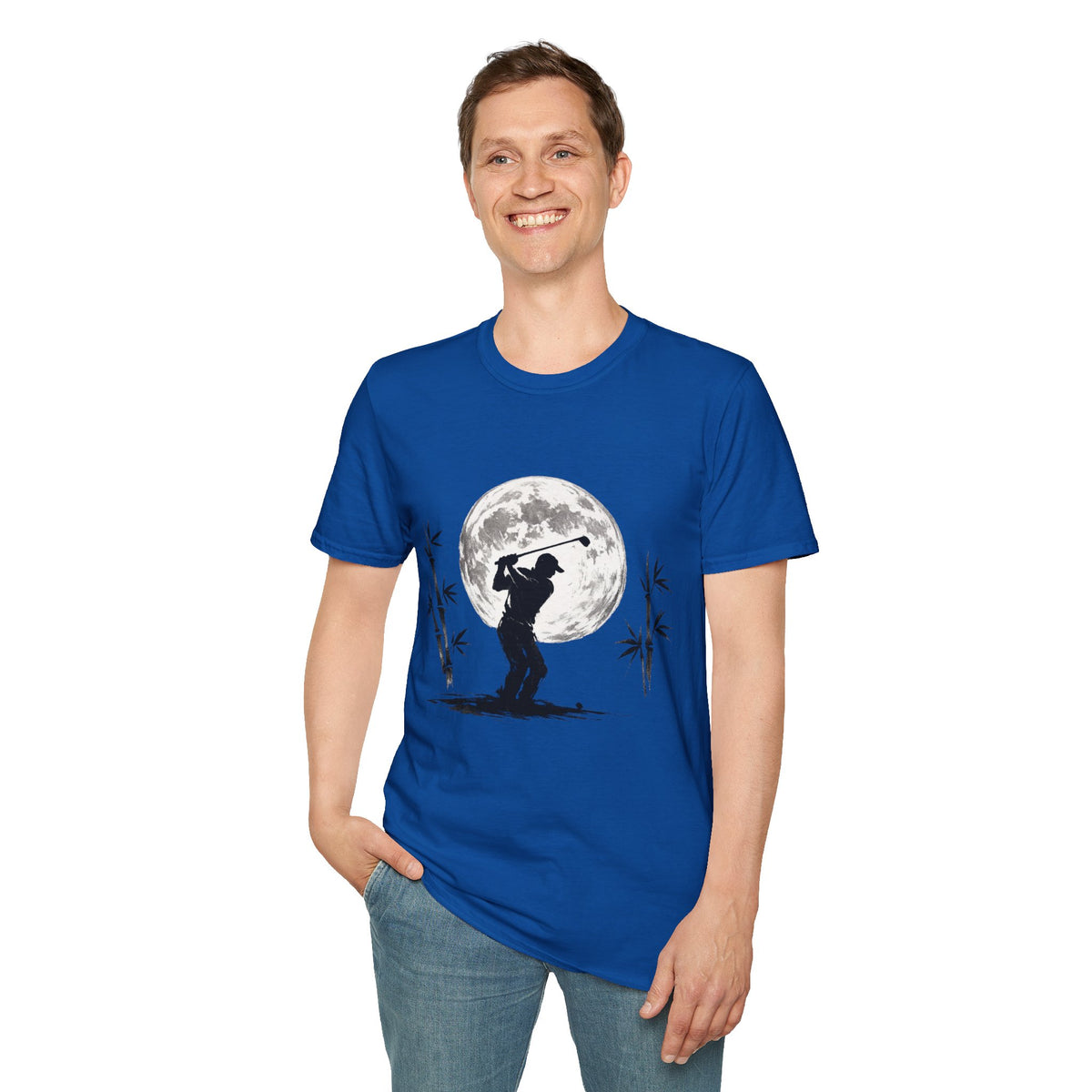 Golf Silhouette T-Shirt — Golfer Swing Moon Graphic