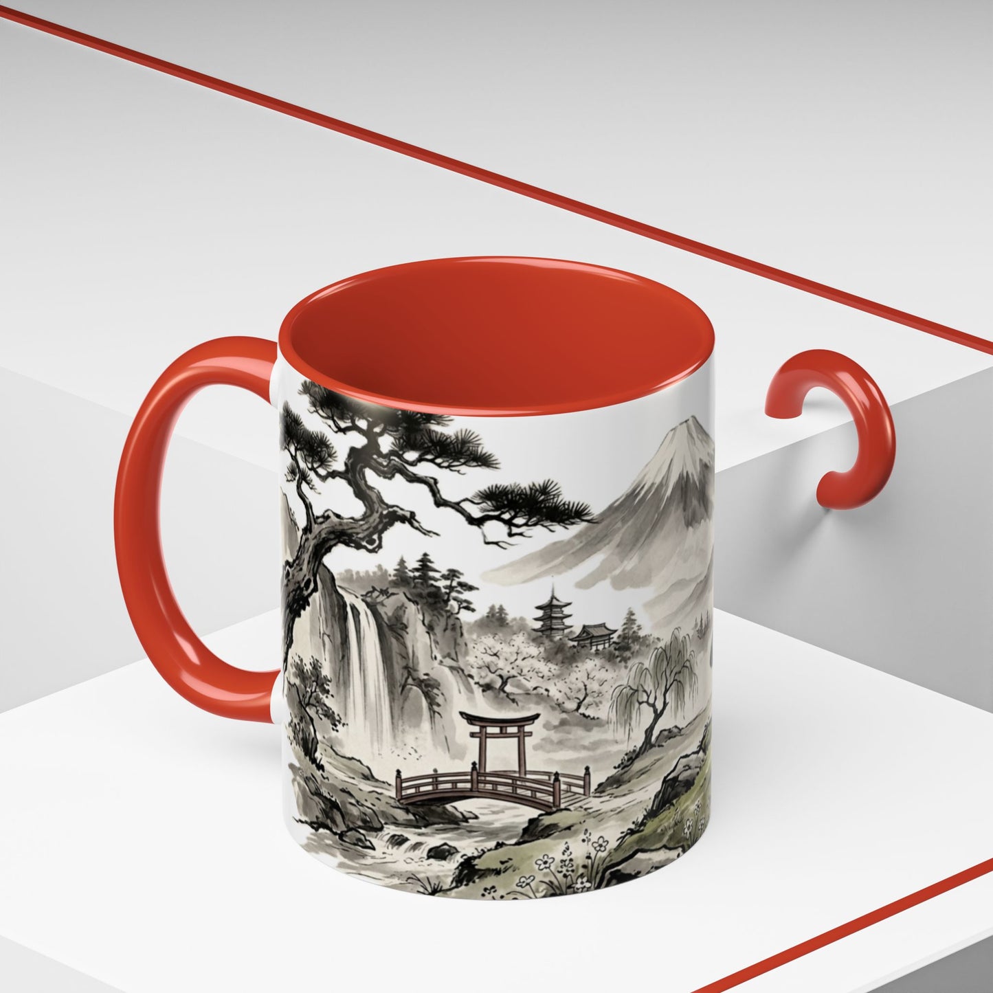 Zen Spot Golf Custom Japanese Golf Scene Accent Coffee Mug Ukiyo-e Style Golfing Geisha (11/15oz)