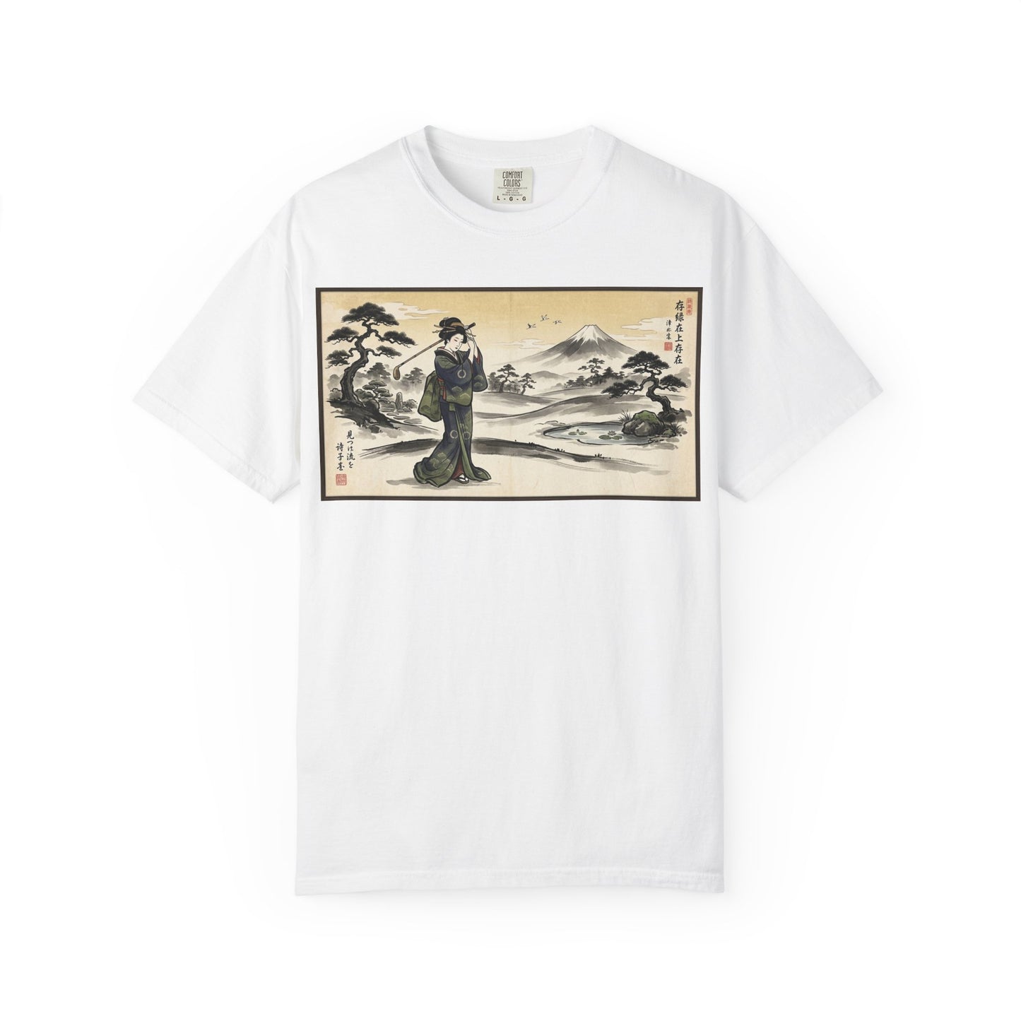 Japanese Ukiyo-e Landscape T-Shirt — Vintage Geisha & Mount Fuji Graphic Tee