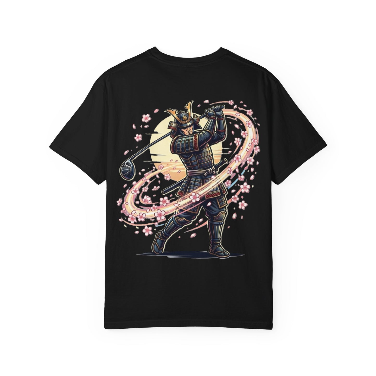 Zen Spot Customized Comfort Colors Samurai Golf T-Shirt — Warrior Golfer with Sakura Swing Graphic
