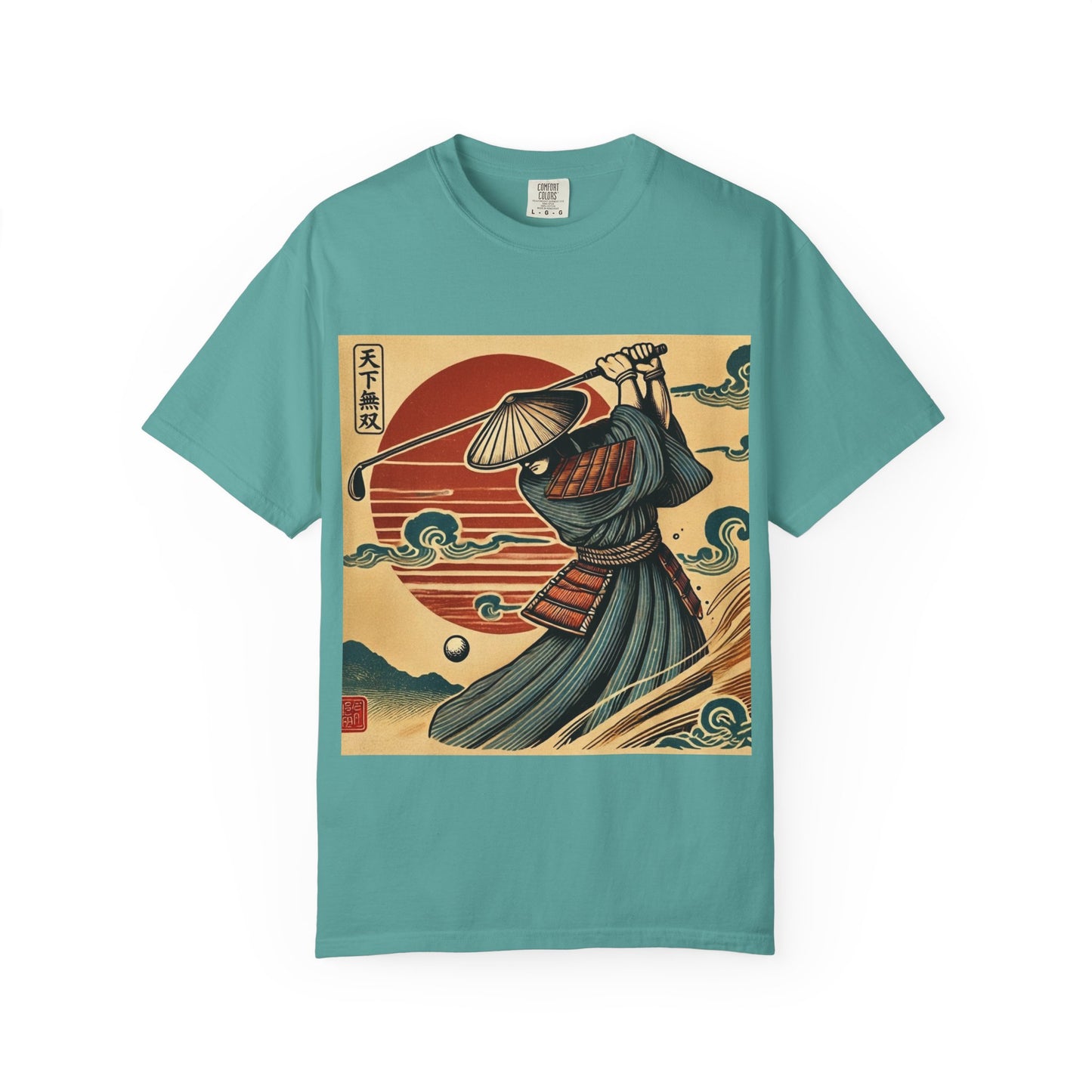 Zen Spot Golf Custom Vintage Japanese Samurai Golfer Sunset Graphic T-Shirt