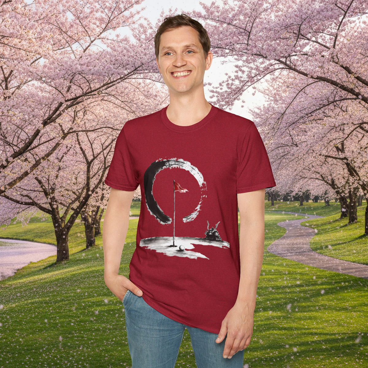 Zen Golf T-Shirt — Minimalist Golf Flag & Enso Circle Tee