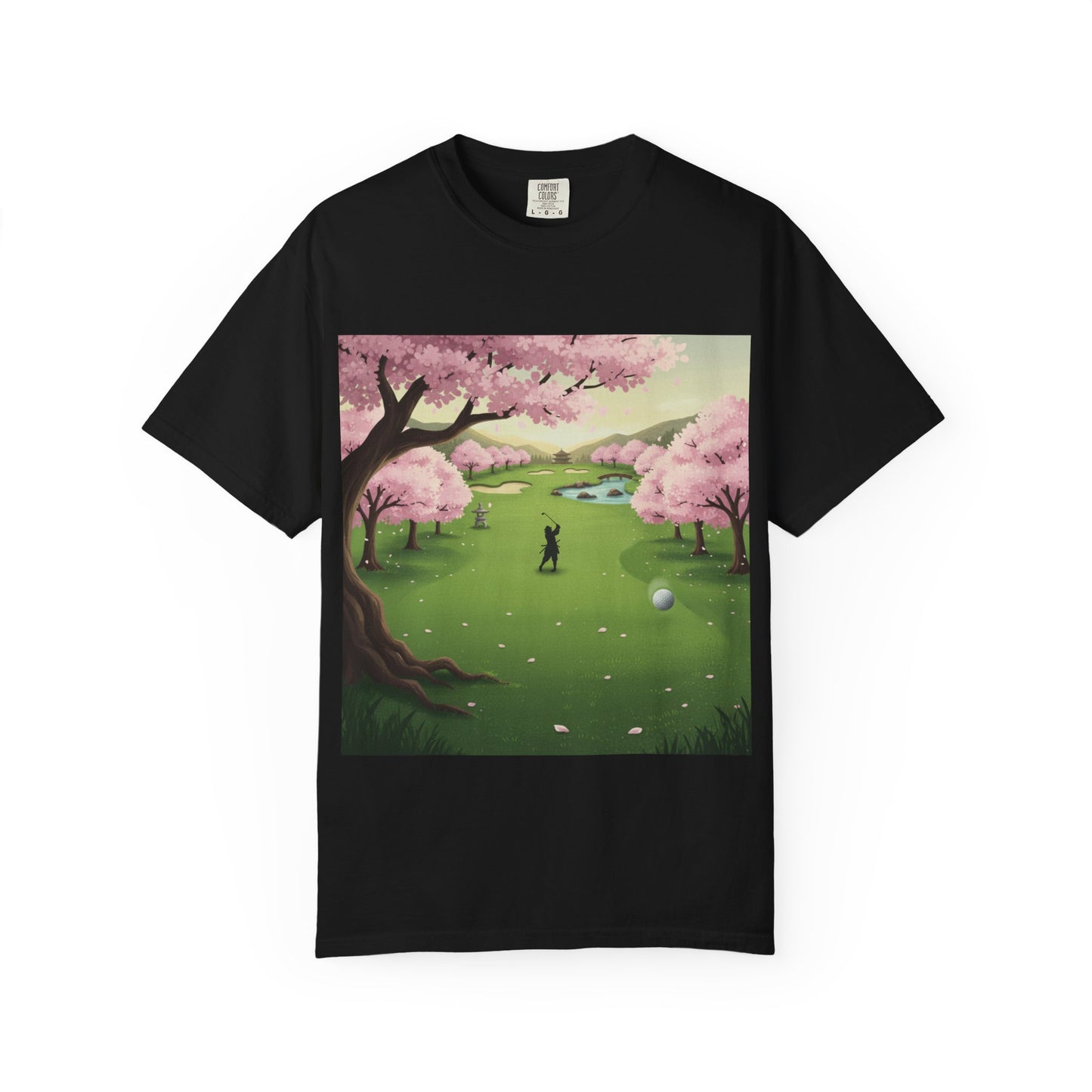 Zen Spot Customized Comfort Colors Golf Course Cherry Blossom T-Shirt – Scenic Golfer Graphic Tee