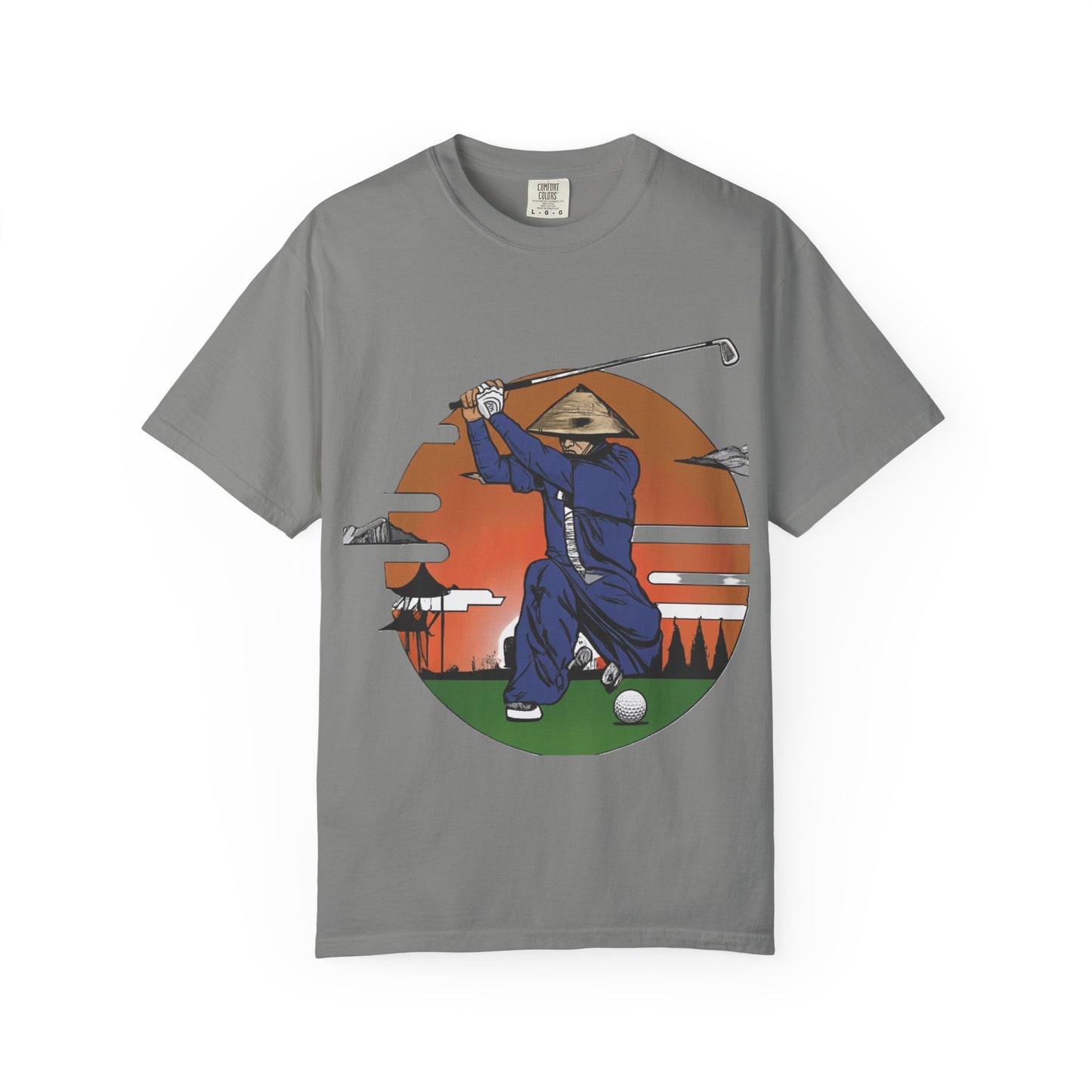 Golf Samurai T‑Shirt — Vintage Sunset Golfer Graphic