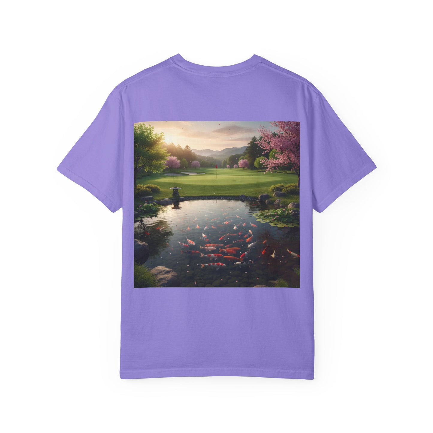 Zen Spot Golf Custom Koi Pond Sunset Graphic T-Shirt